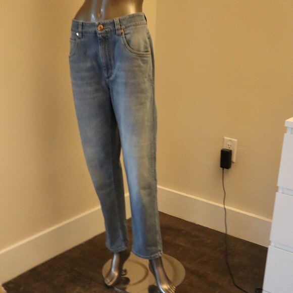 Brunello Cucinelli Monili Jeans Blue Distressed Relax Tapered Leg Denim Size 6 - Picture 3 of 10